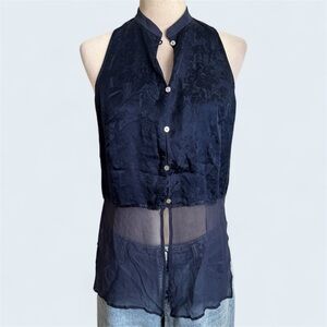August Silk Midnight Blue Sheer Tank Top